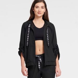 DKNY Sport Black Boxy Mesh Insert Zip Jacket Hoodie